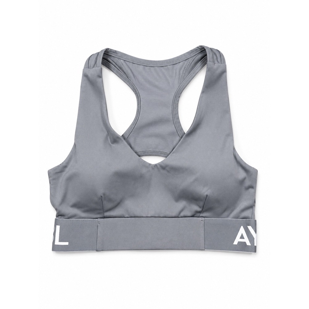 AYBL Balance V Neck Sports Bra Gray Racerback Medium M Athletic Gym Training - Picture 4 of 6